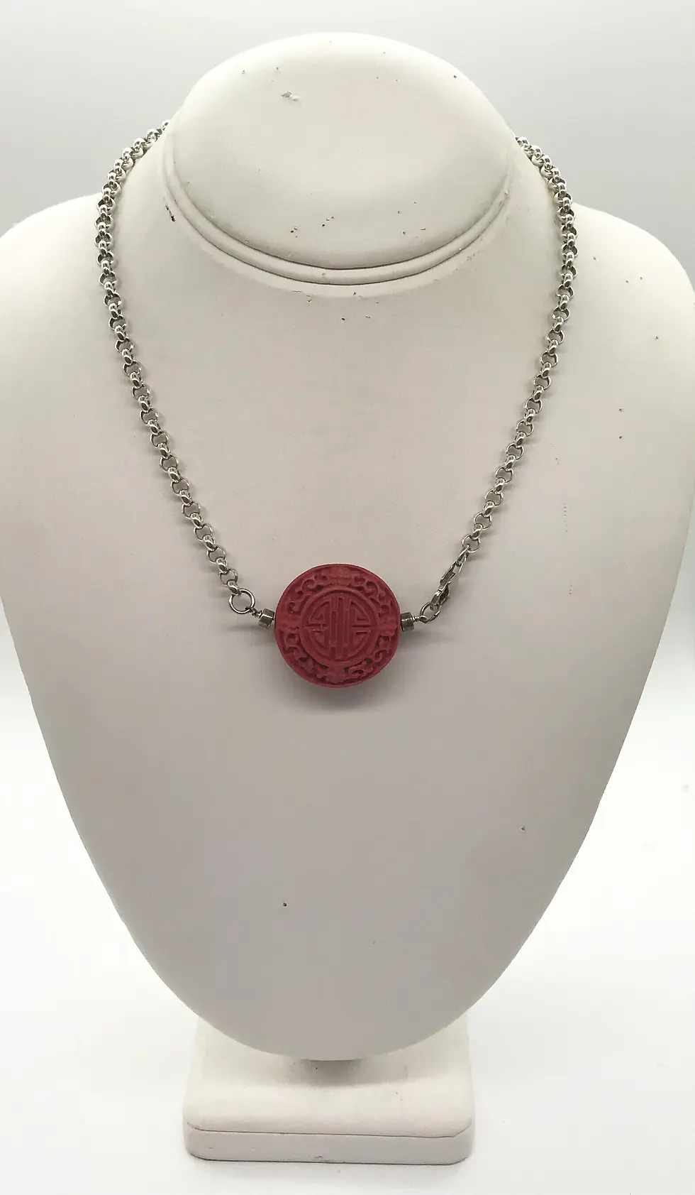 Thumbnail: Vintage Asian Carved Cinnabar Pendant