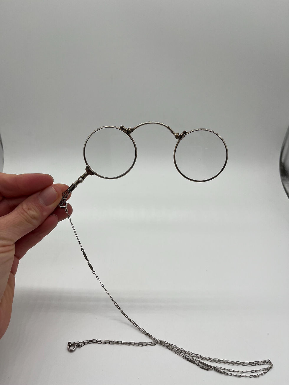 Thumbnail: Antique Victorian Handmade French Silver Lorgnette Folding Opera Glasses