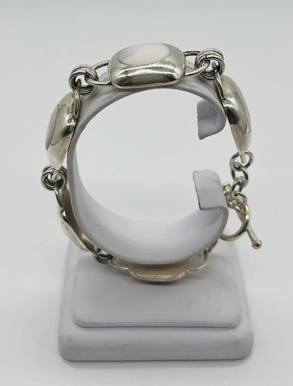 Thumbnail: Vintage Square Shape Silver with Round Shape Mother of Pearl Bracelet