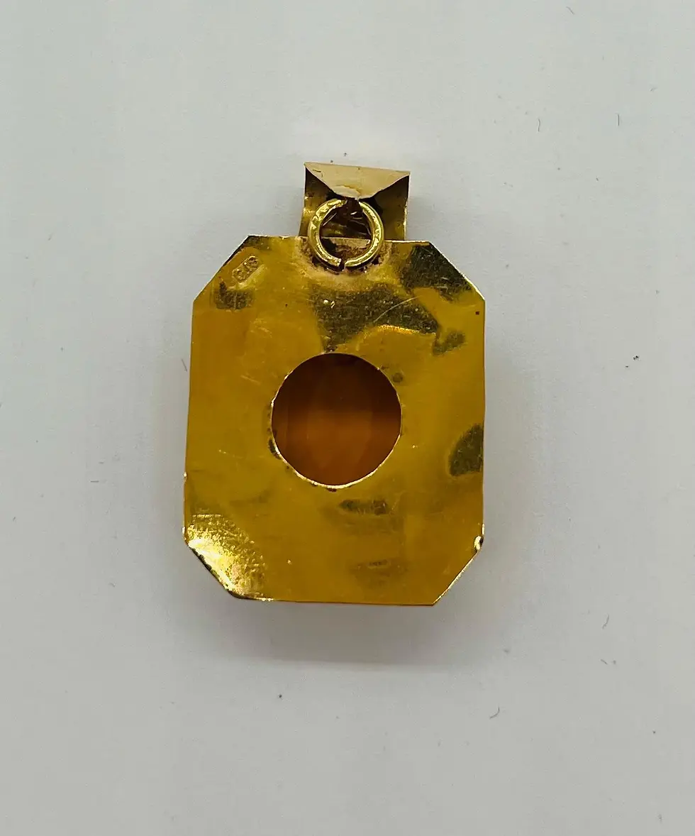 Thumbnail: Vintage 18k Yellow Gold Custom Made Pendant Set One Rectangular Yellow Citrine