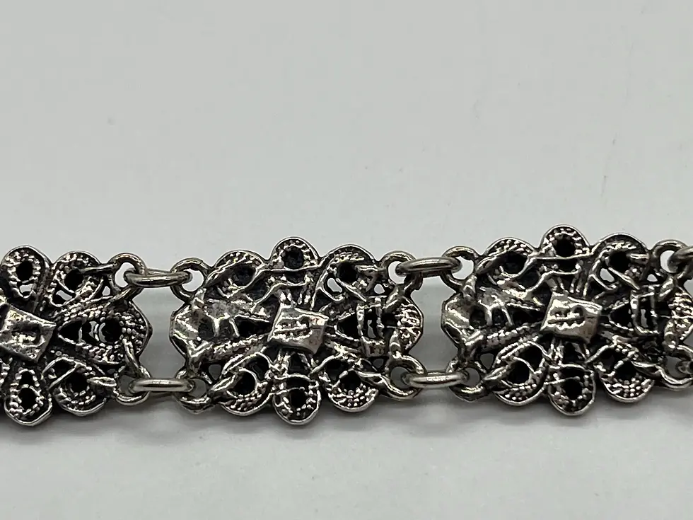 Thumbnail: Authentic Vintage Cognac Baltic Amber Link Floral Bracelet