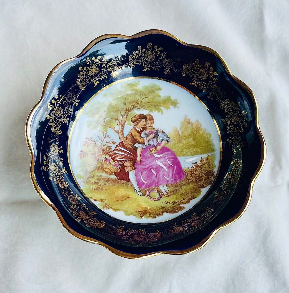 Vintage Small Limoges France Porcelain Cobalt Blue and Gold Floral Romantic Dish