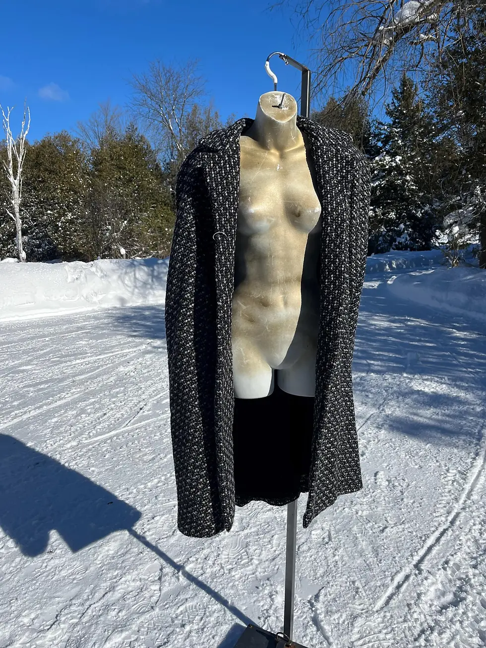 Thumbnail: Vintage Three Quarter Cut Black and White Wool Cape Coat