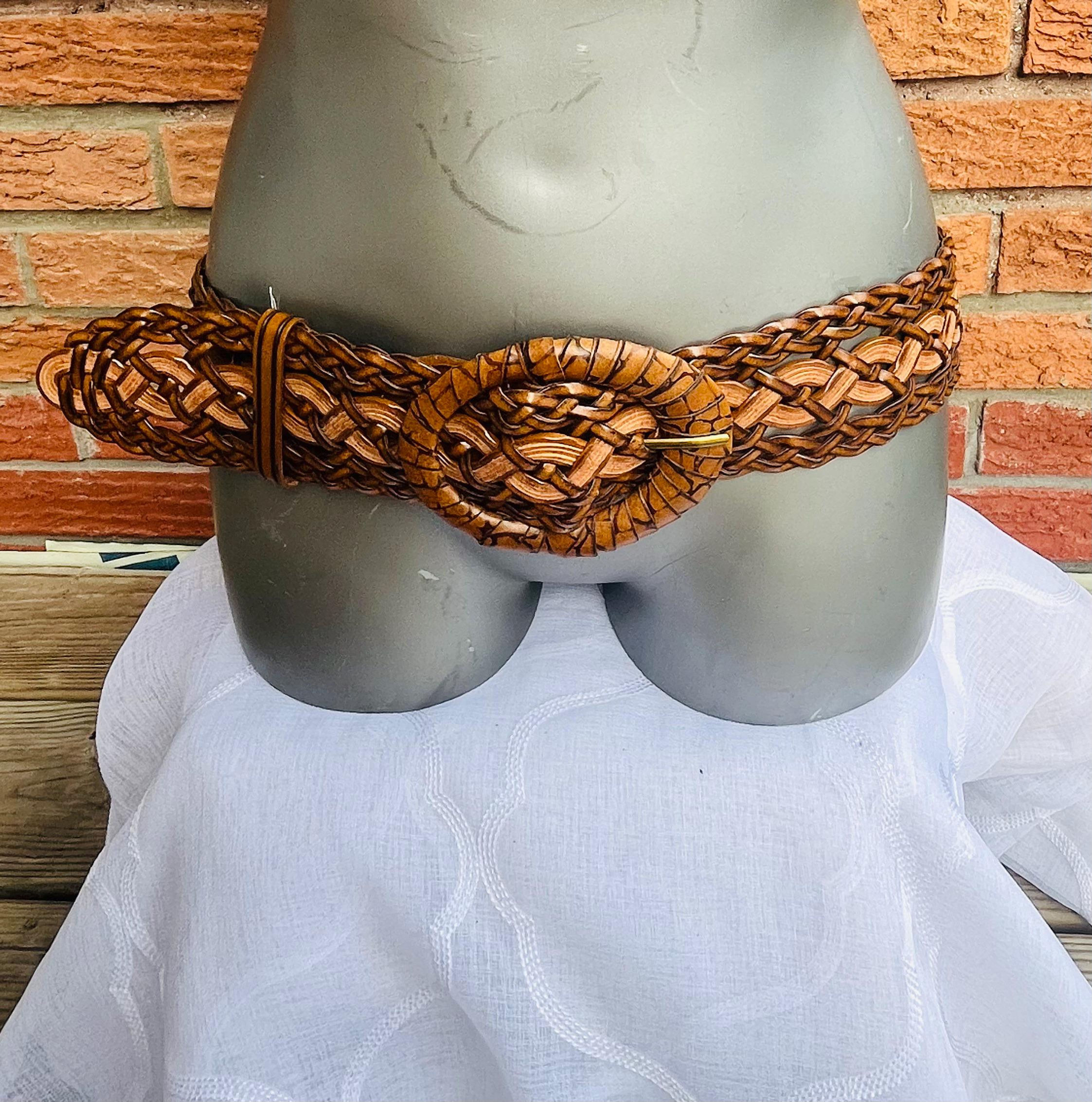 Vintage Light Brown and Tan Wide Breaded Leather Belt