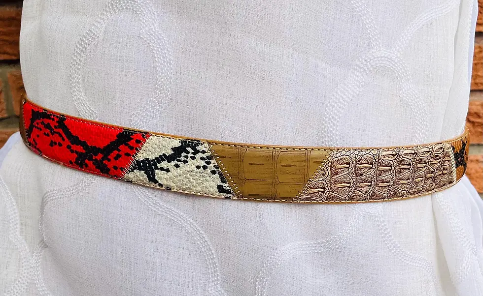Thumbnail: Vintage S Pelle Coloured Genuine Leather Snakeskin Pattern Belt