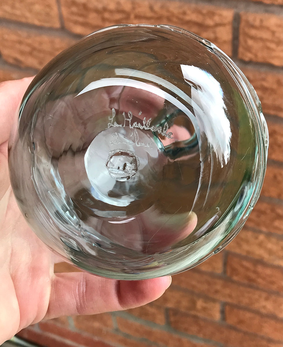 Thumbnail: Handmade Signed La Mailloche Beaufort Art Glass Blue-Green Hue Oil Lamp