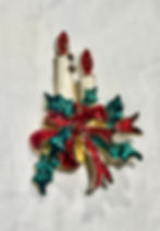 Vintage Christmas Candles with Ribbon and Holly Brooch Pin