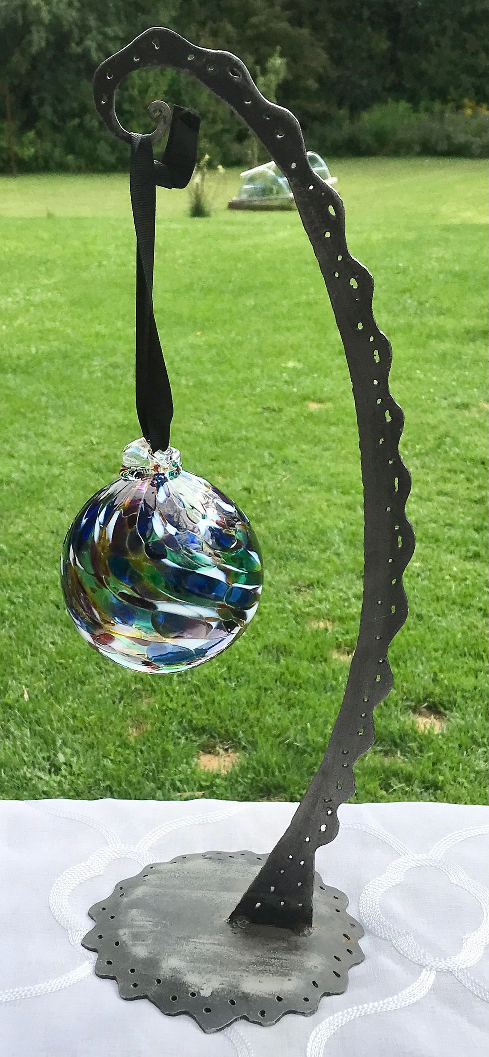 Handcrafted Jewel Tones Glass Friendship or Witch ball Ornament