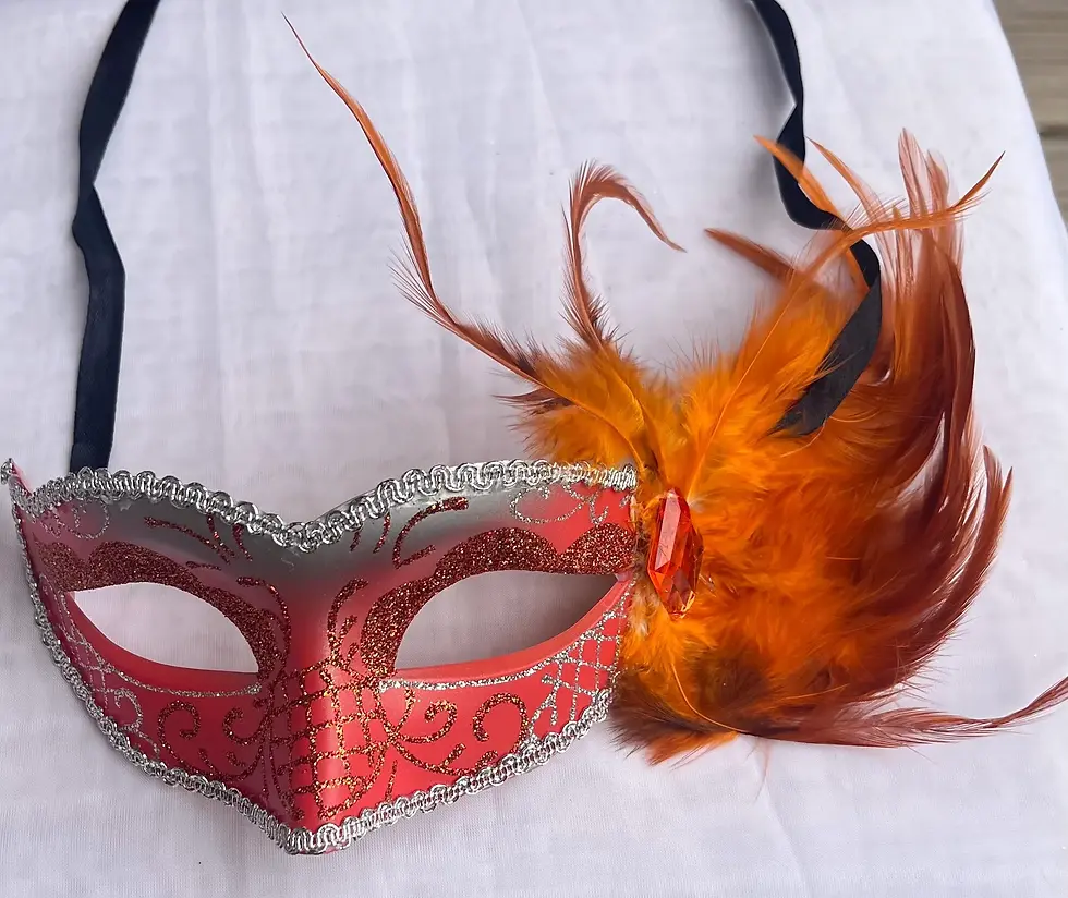 Thumbnail: Orange and Silver Fancy Masquerade Mask with Side Feathers