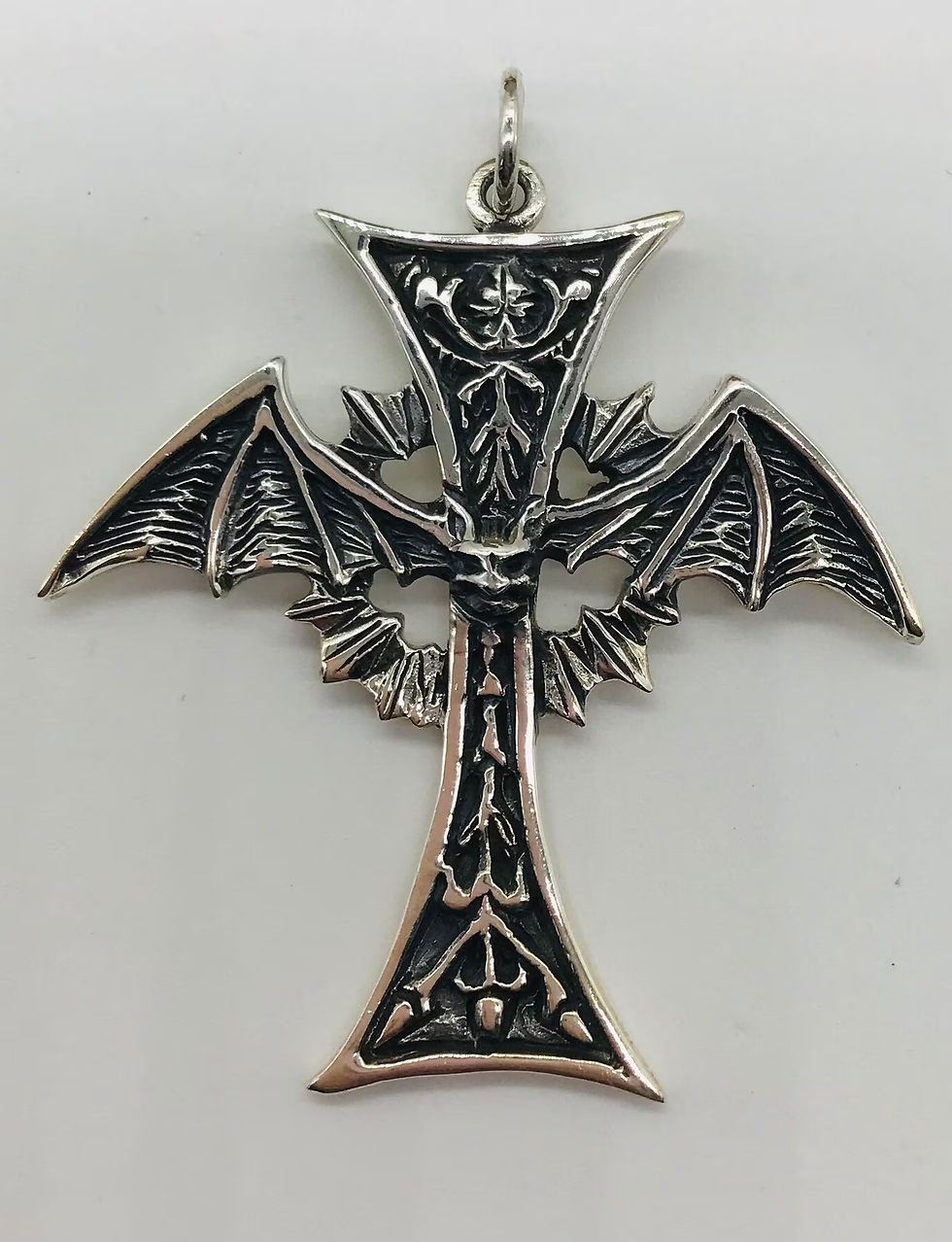 Gothic Bat Style Silver Cross Pendant