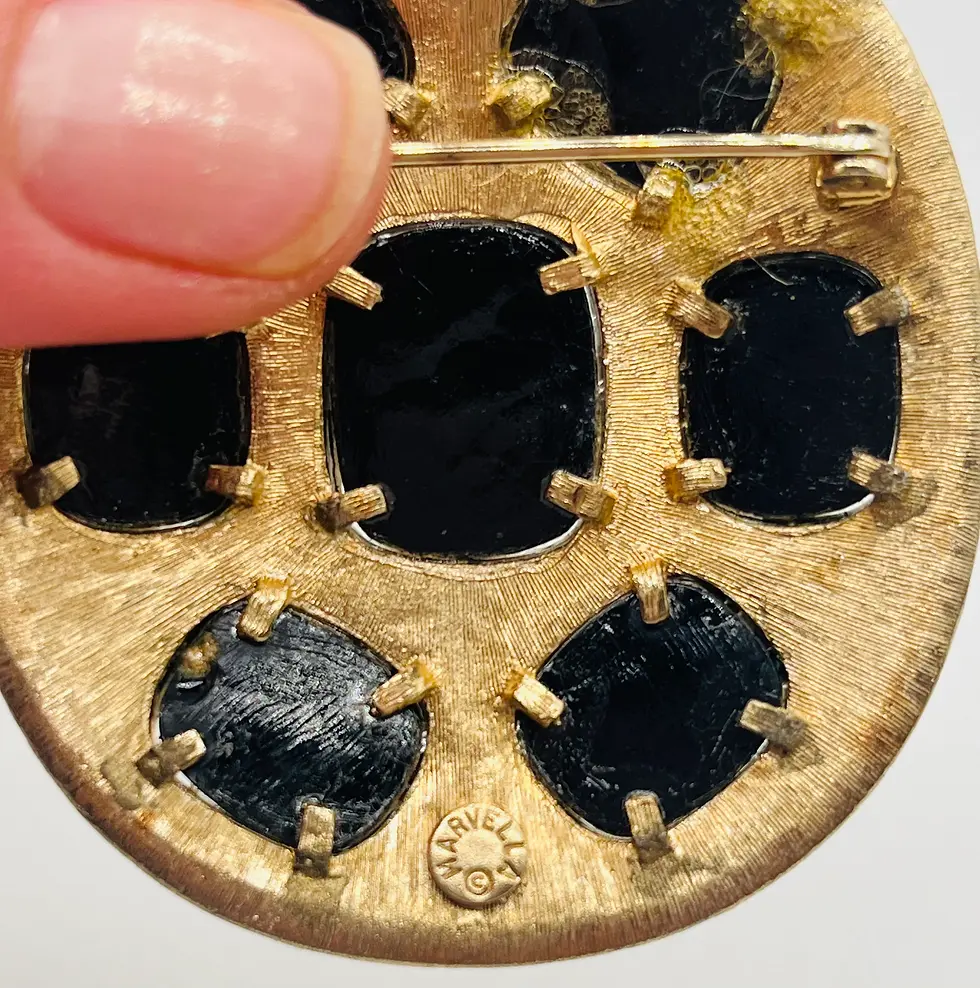 Thumbnail: Vintage Marvella Oval Shape Brooch Pin with Black Stones