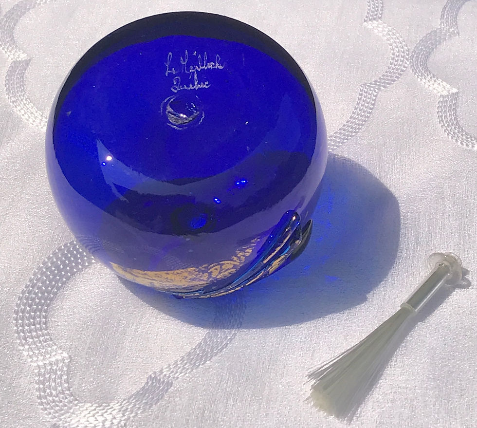 Thumbnail: Handmade Signed La Mailloche Beaufort Art Glass Cobalt Blue Oil Lamp