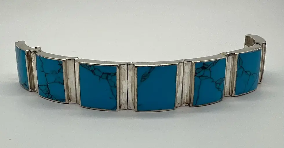 Thumbnail: Vintage Square Shape Turquoise Silver Linked Bracelet