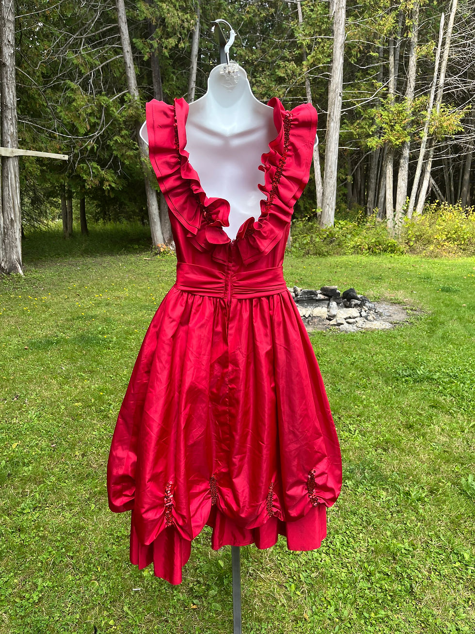 Thumbnail: Vintage Handmade Ruffle Saloon Style Red Dress