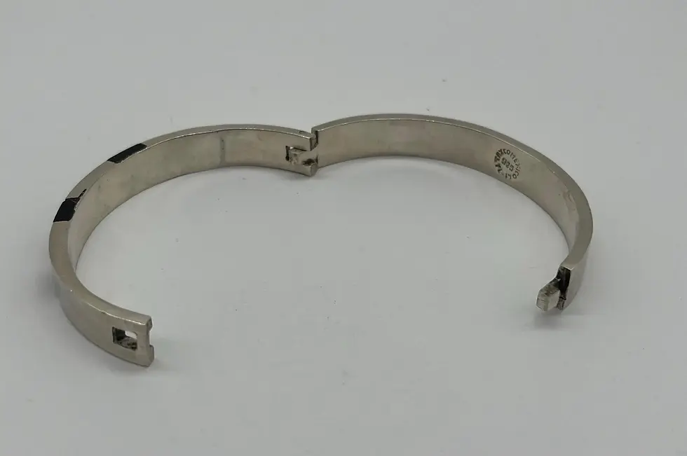Thumbnail: Vintage Mexico Silver with Black Onyx Bracelet Bangle