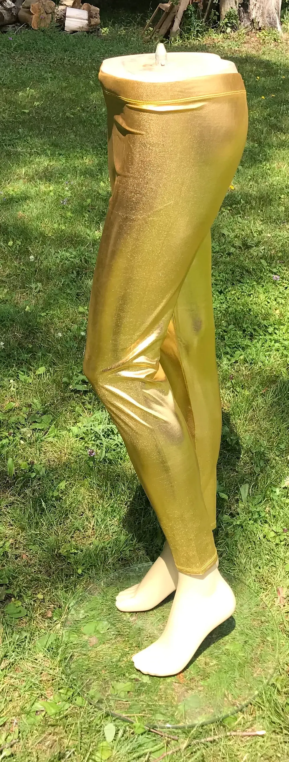 Thumbnail: Gold Metallic Shinny Adult Leggings