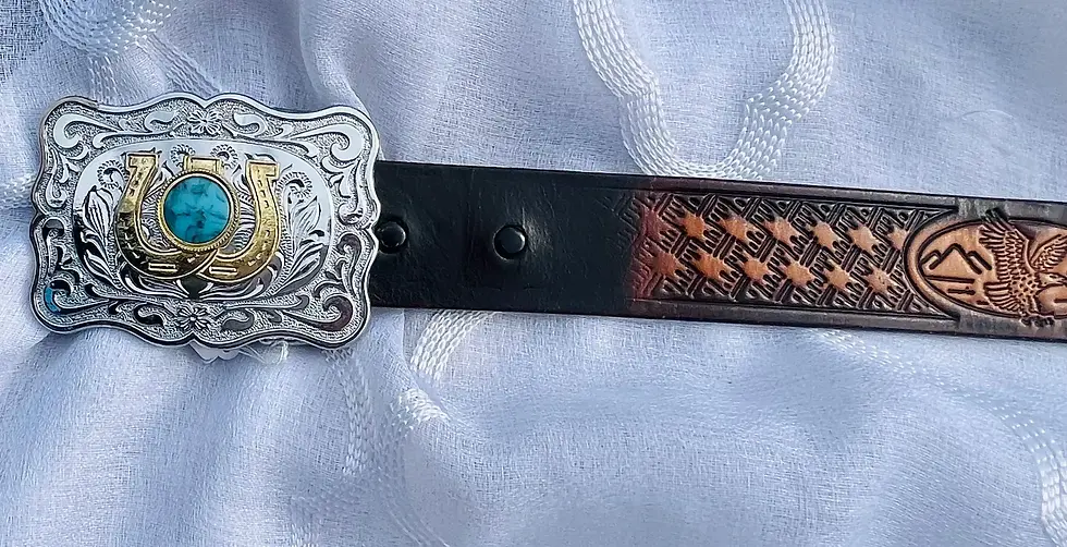 Thumbnail: Vintage Western Belt Buckle with Brown Leather Belt