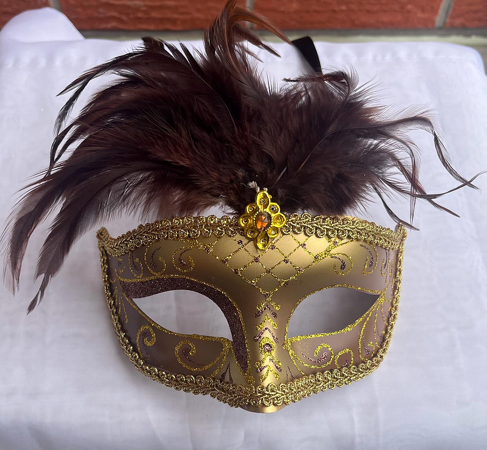Gold and Bronze Fancy Masquerade Mask with Feathers on Top