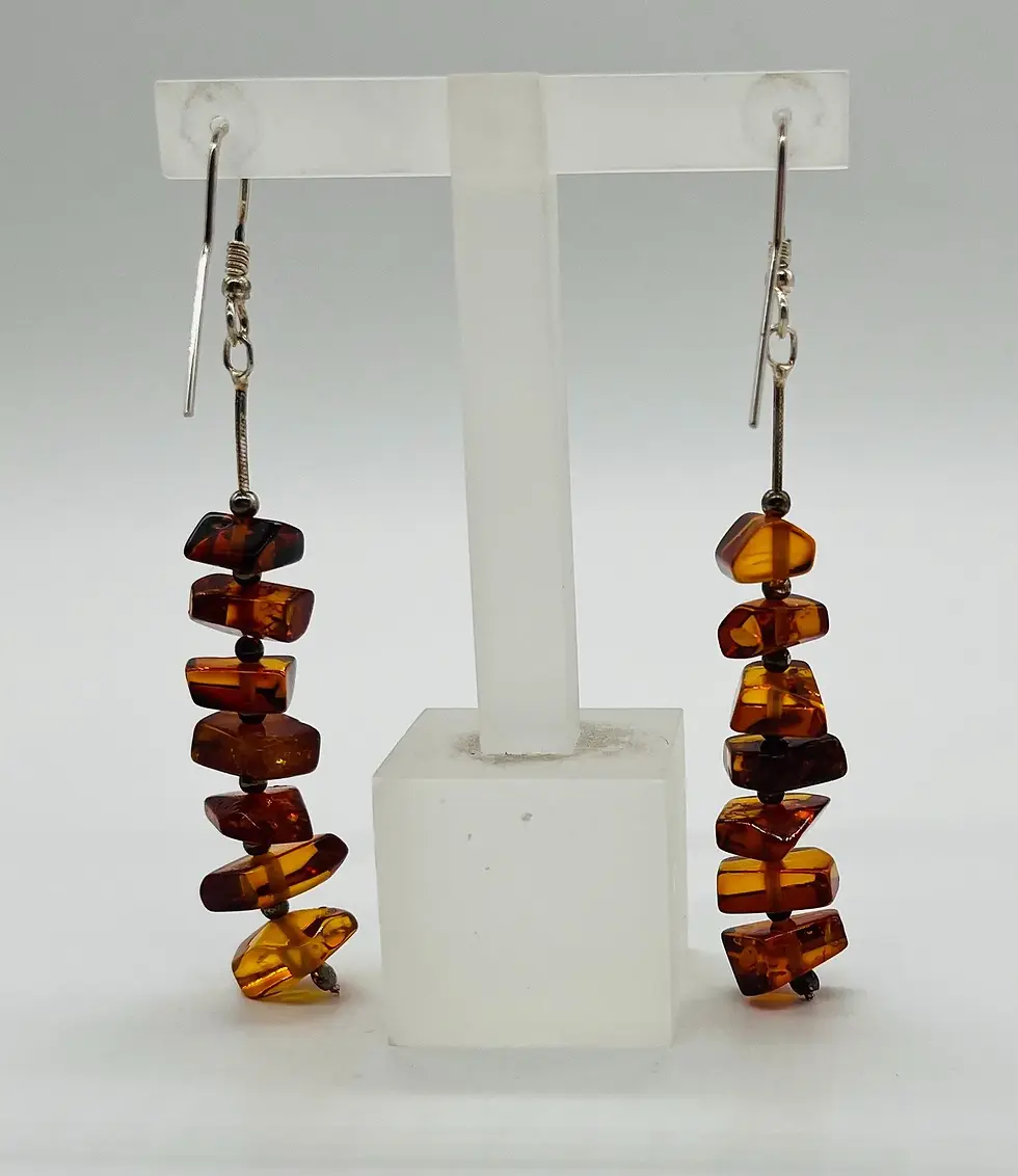 Thumbnail: Genuine Natural Cognac Multi Baltic Amber Beads with Silver Simple Earrings