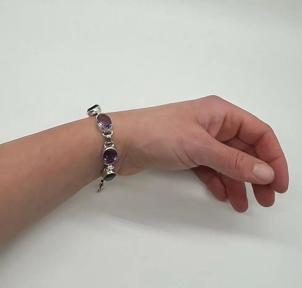 Thumbnail: Oval Shape Amethyst and Silver Link Bracelet