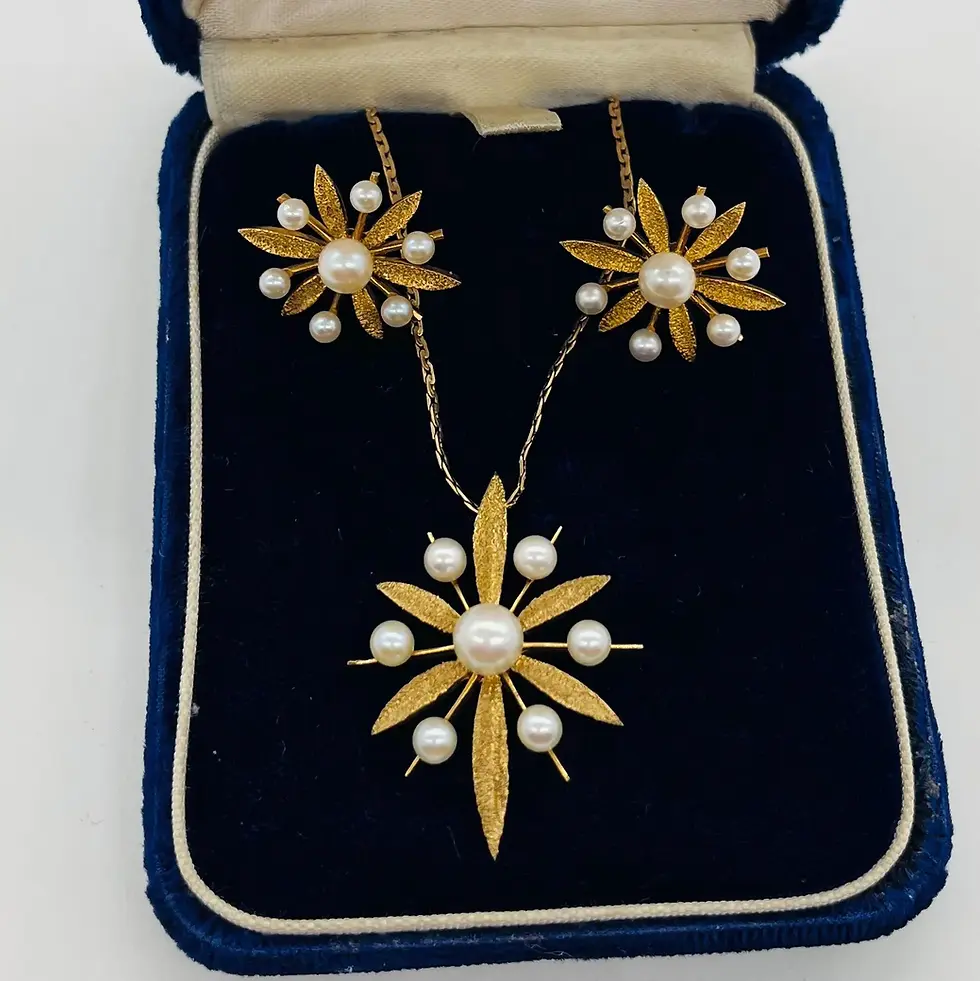 Custom Made 10k Yellow Gold with Pearls Pendant & Earrings Set with 10k 17”Gold