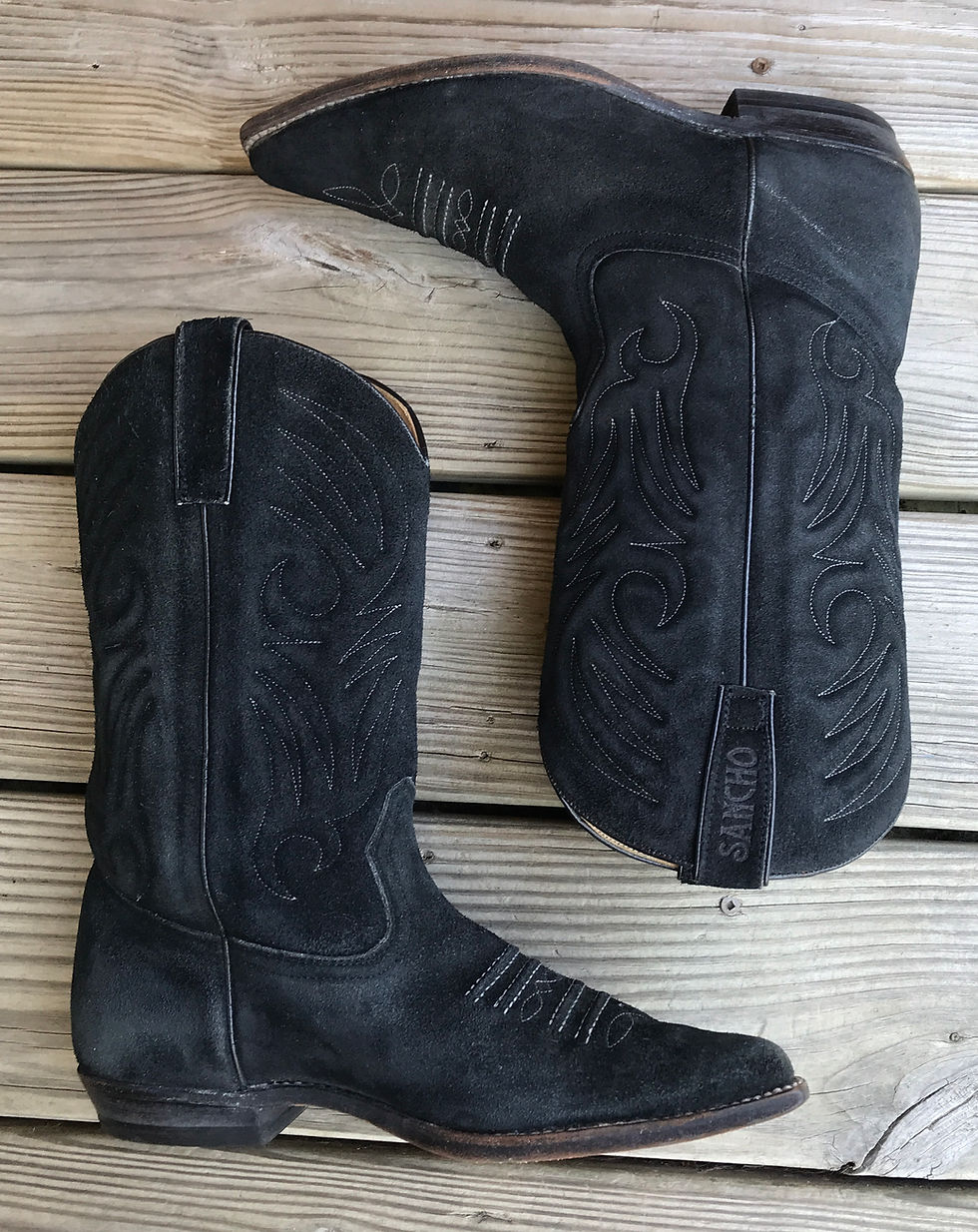 Thumbnail: Vintage Sancho Black Suede Western Cowboy Boots Size 41