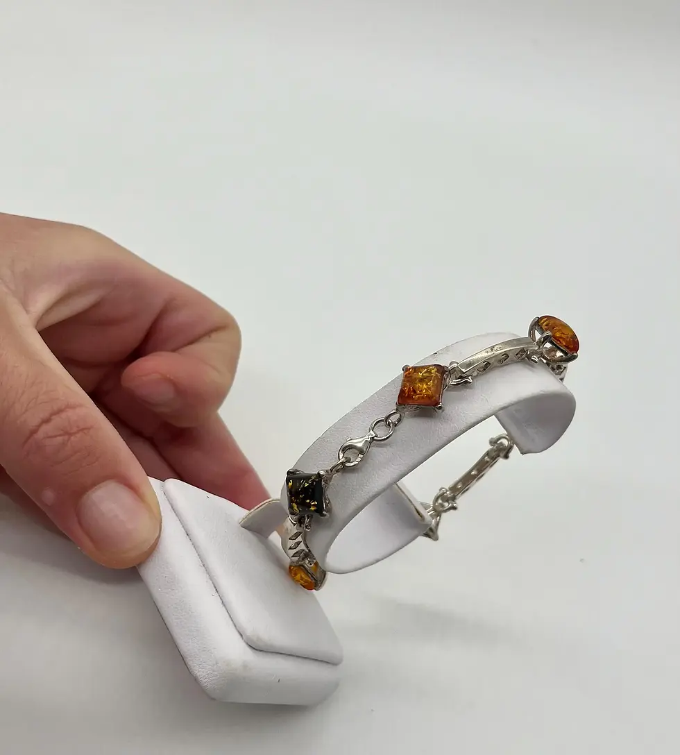 Thumbnail: Authentic Multi Colour Baltic Amber Link Square Shape Design Bracelet