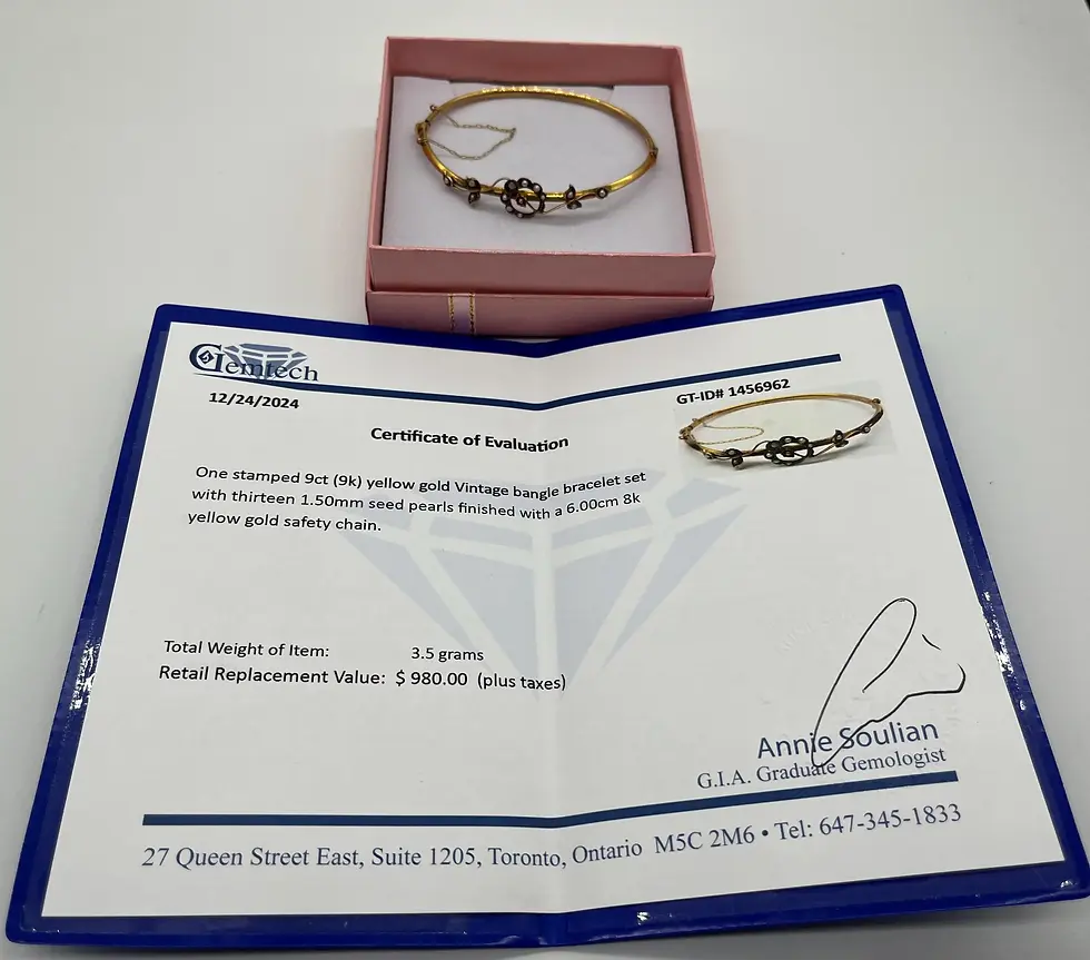 Thumbnail: Handmade Floral Design 9k Yellow Bangled Bracelet with Seed Pearls