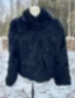 Vintage Black Opossum Fur Jacket, Vintage Fur
