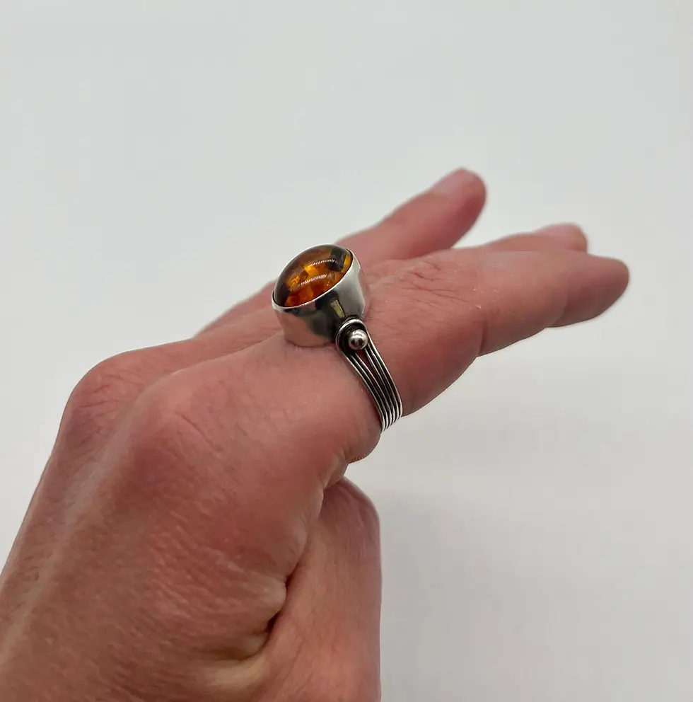 Thumbnail: Vintage Deco Style Cognac Baltic Amber Ring Size 9 1/2