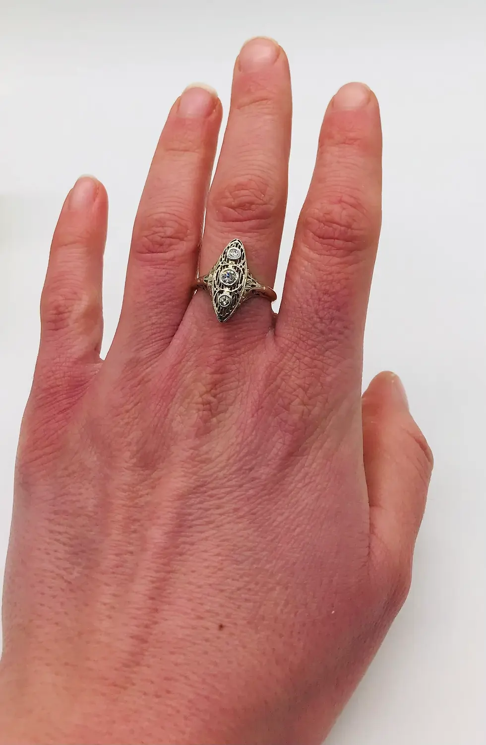 Thumbnail: 14K-18K Gold Antique Filigree Design with Diamonds Ring