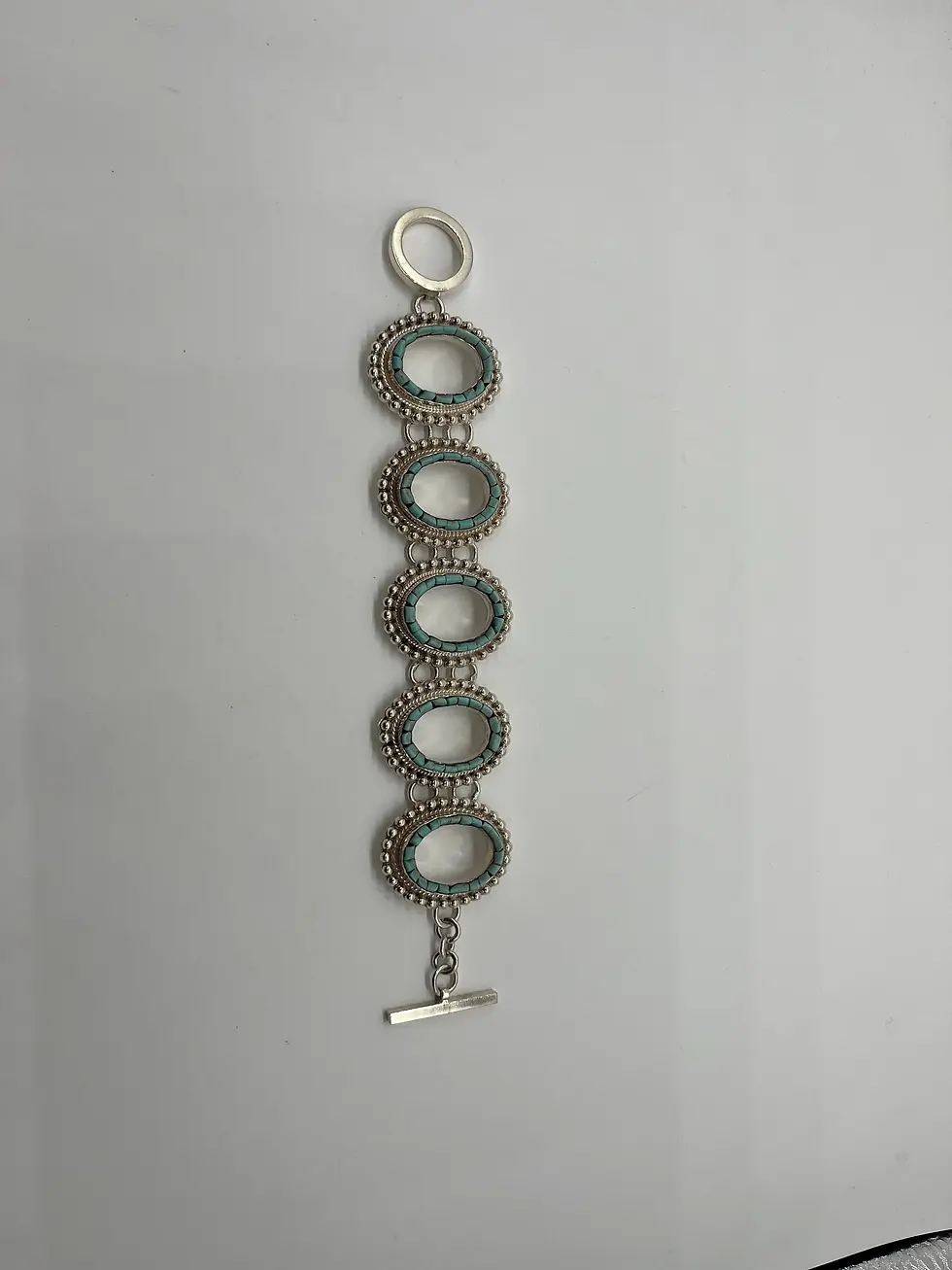 Thumbnail: Vintage Wide Oval Shape Turquoise Mexican Silver Bracelet