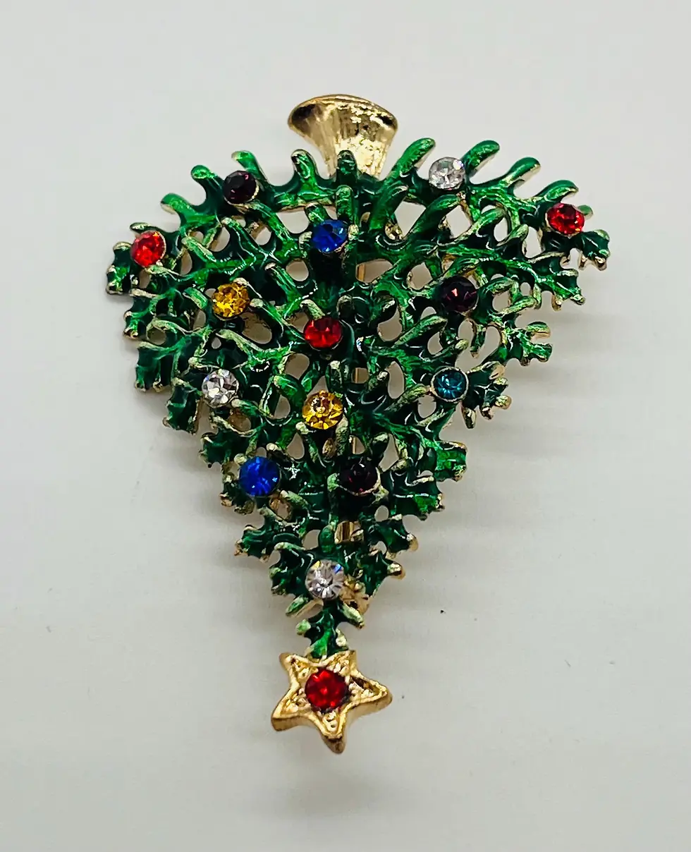 Thumbnail: Green Colour Christmas Tree with Rhinestones Brooch Pin