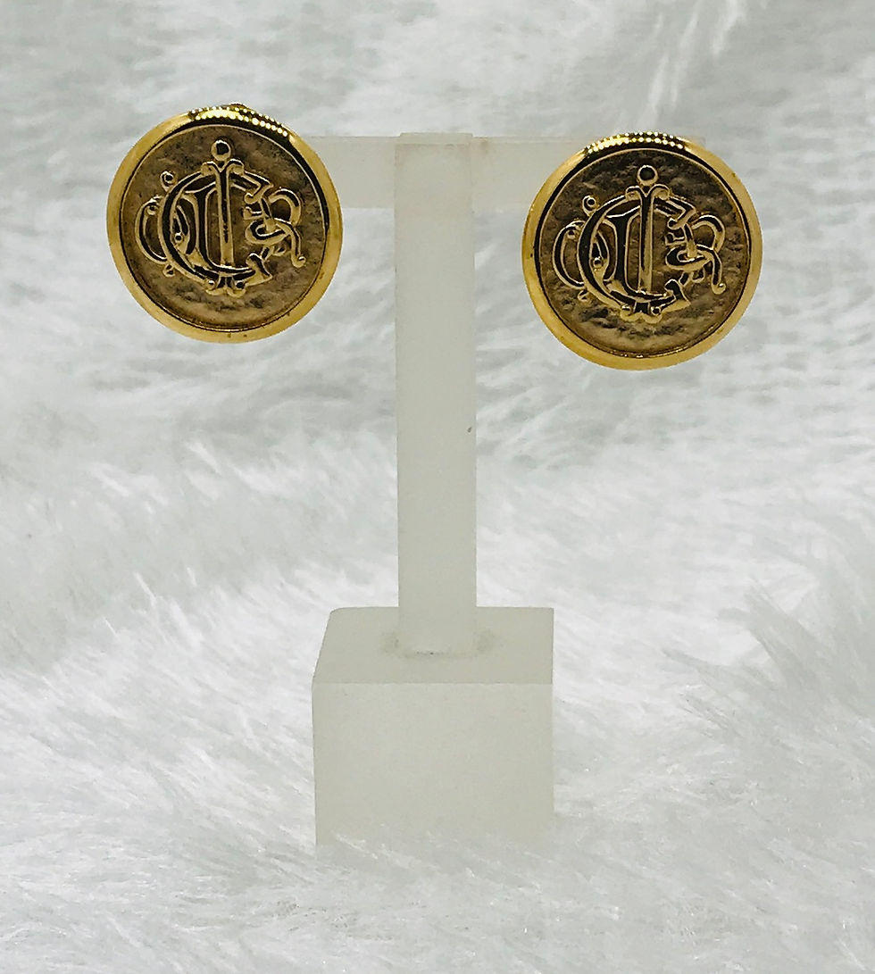 Vintage Signed Christian Dior Round Shape with CD Monograms Clip-on Earrings
