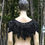 Thumbnail: Vintage Handmade Embroidered Floral Design Black Glass Beaded Shawl