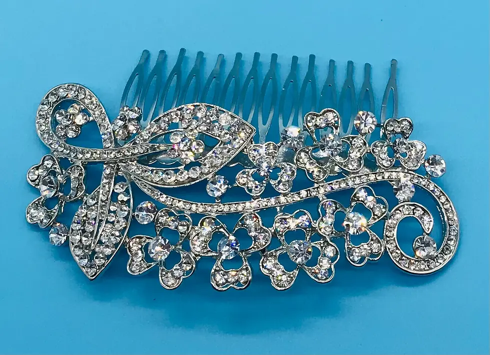 Thumbnail: Fancy Clover Design Hair Comb Clear Rhinestones