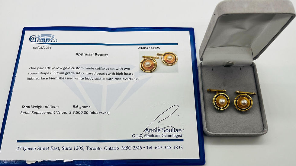 Thumbnail: Vintage Custom Made 10k Yellow Gold Cufflinks with Cultured Pearls
