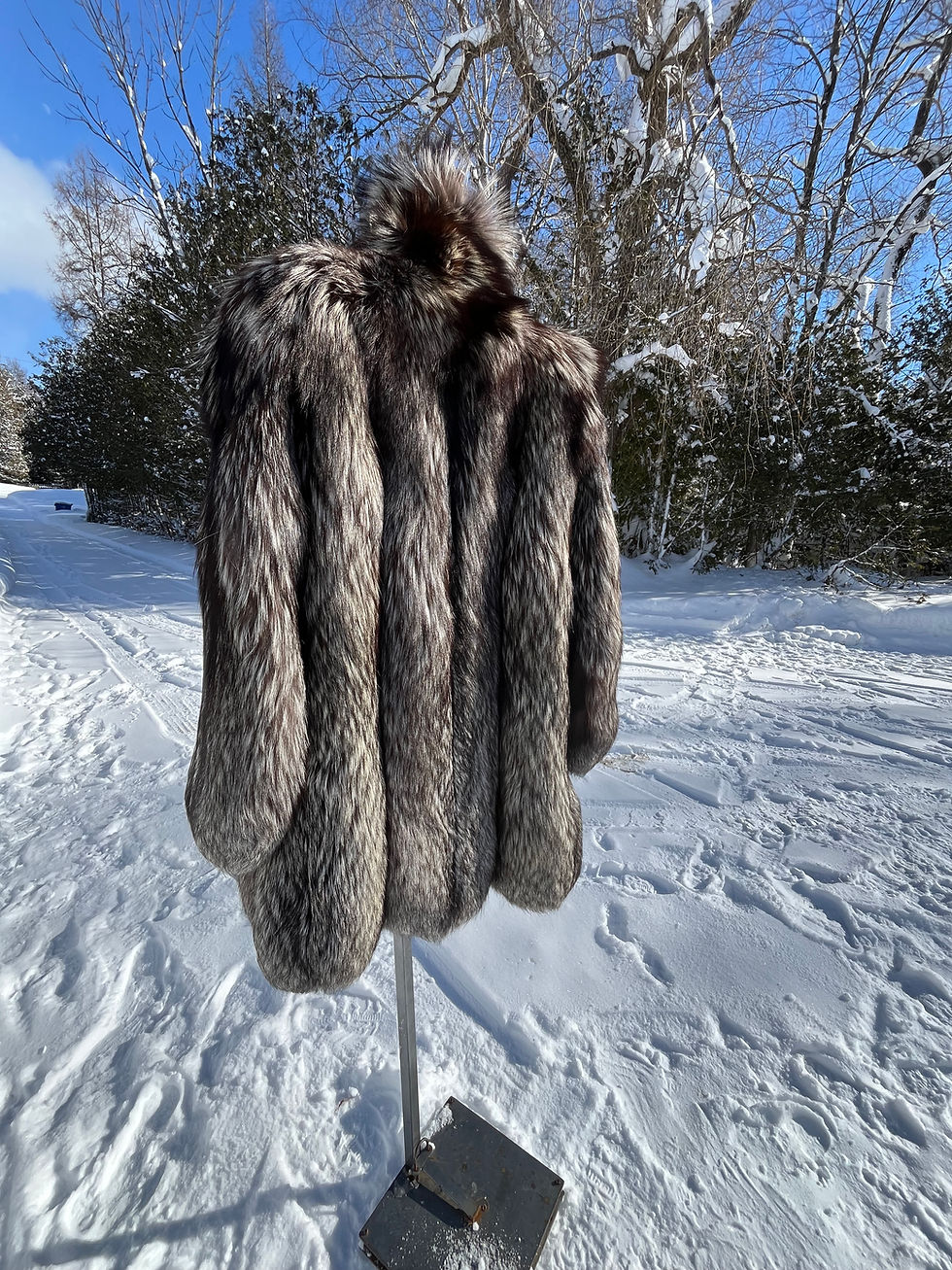 Thumbnail: Vintage Luxury Natural Silver Fox Fur Jacket - Size Small