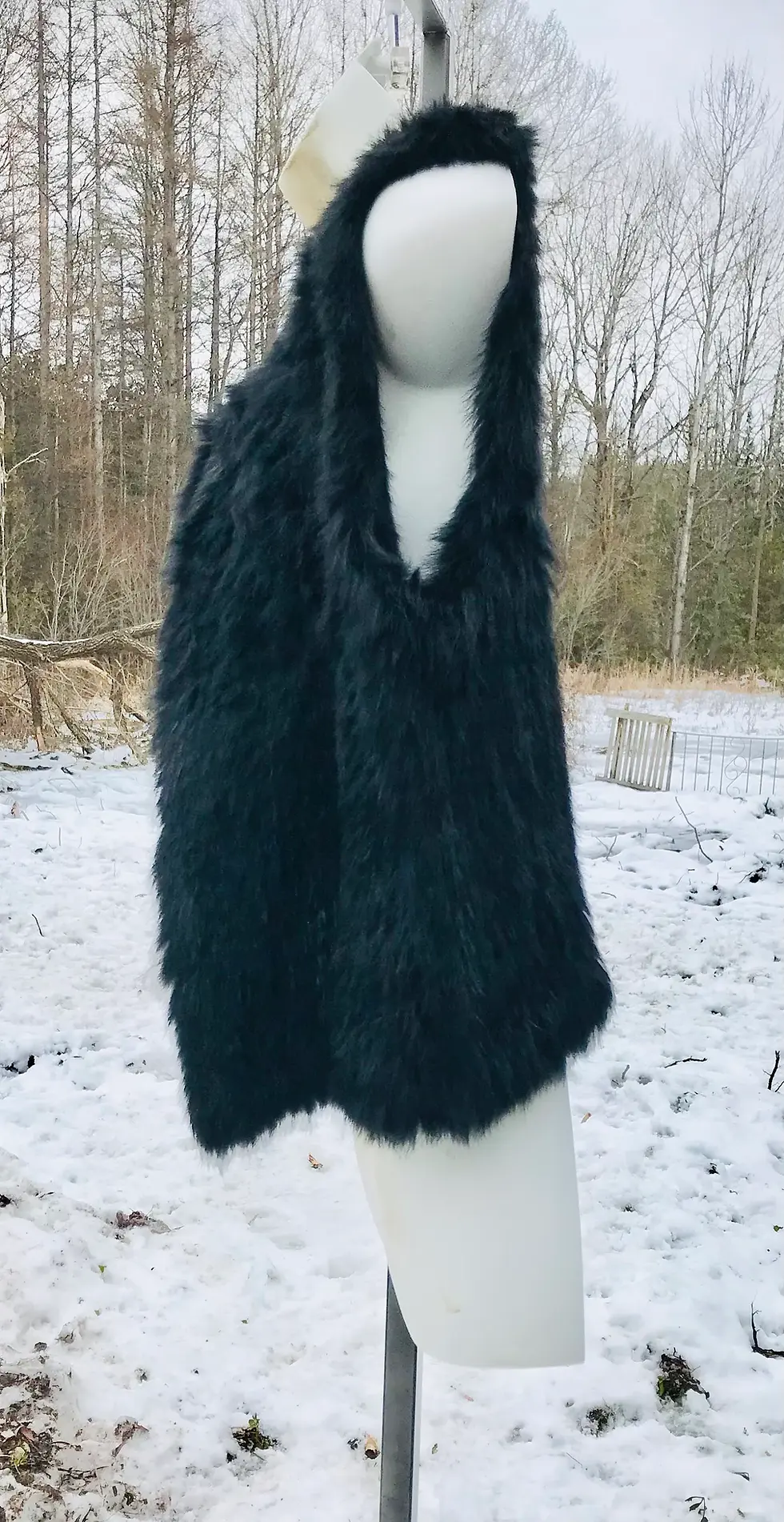 Vintage Black Woven Rabbit Fur Simple Vest Size Medium