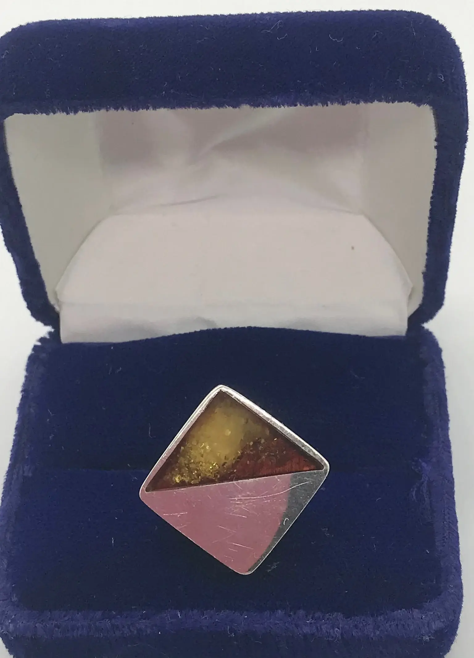 Natural Amber Square Shape Milky Cognac Baltic Amber Ring Size 6 3/