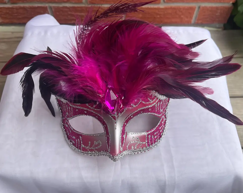 Thumbnail: Pink and Silver Fancy Masquerade Mask with Feathers on Top