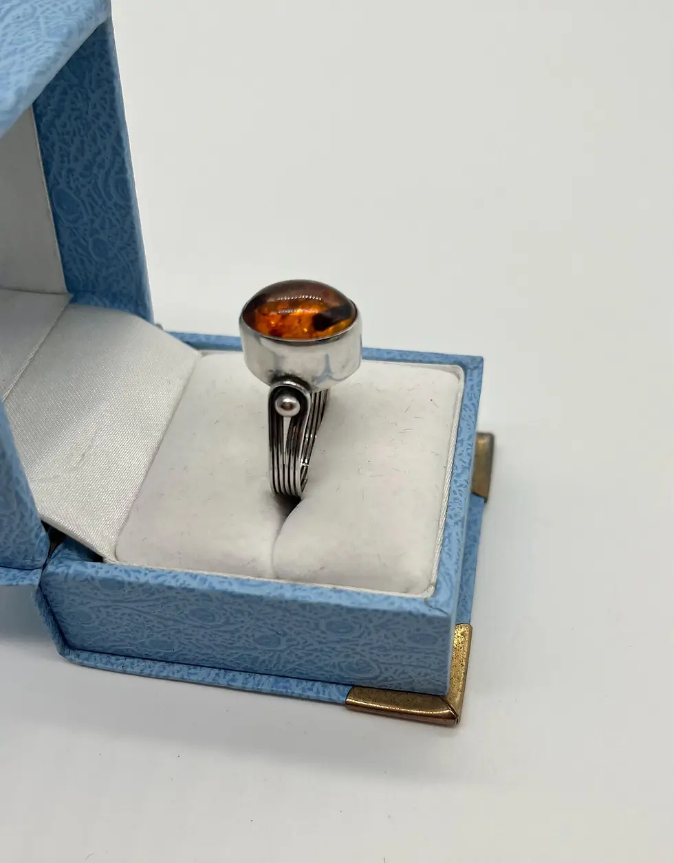 Thumbnail: Vintage Deco Style Cognac Baltic Amber Ring Size 9 1/2