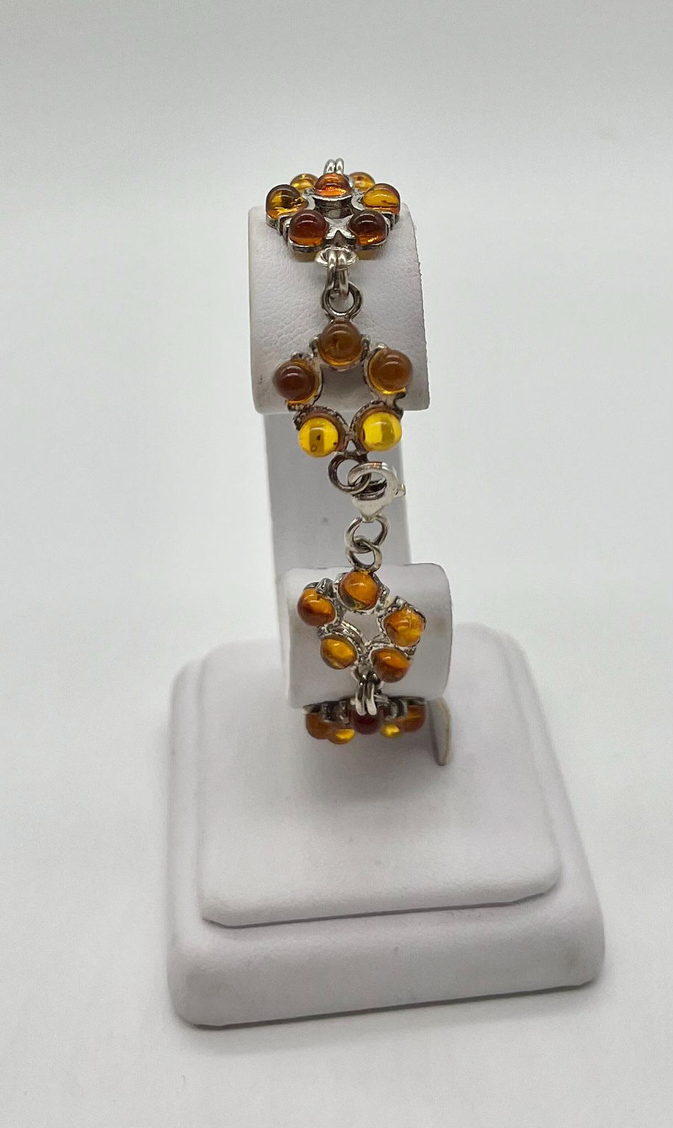 Thumbnail: Authentic Champagne Baltic Amber Link Floral Bracelet