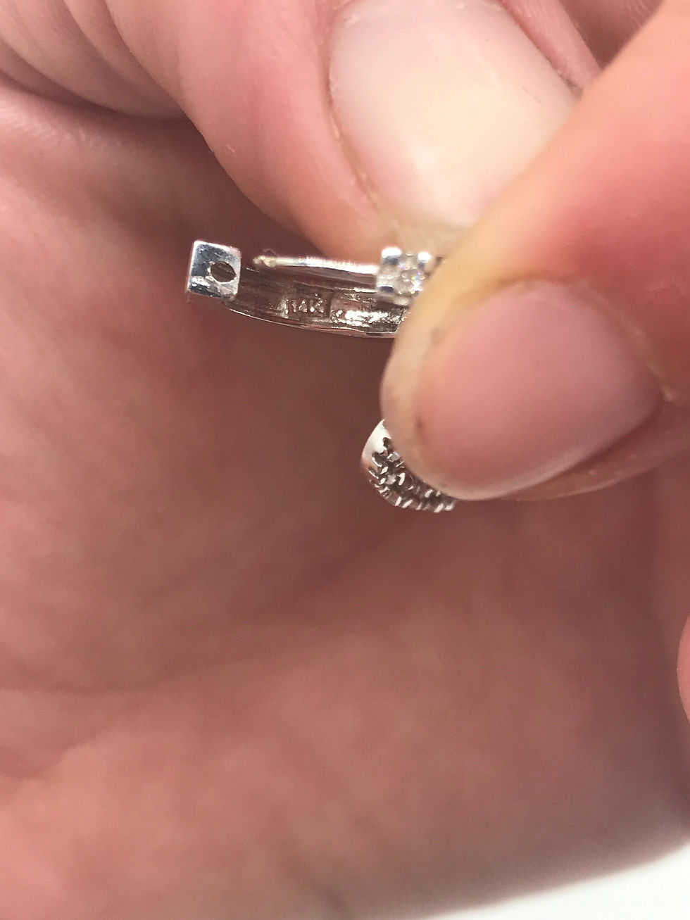 Thumbnail: Pair of 14K White Gold and Diamonds Heart Style Earrings, Vintage Earrings, Fancy Earrings, Real Diamond Jewelry, Heart Earri