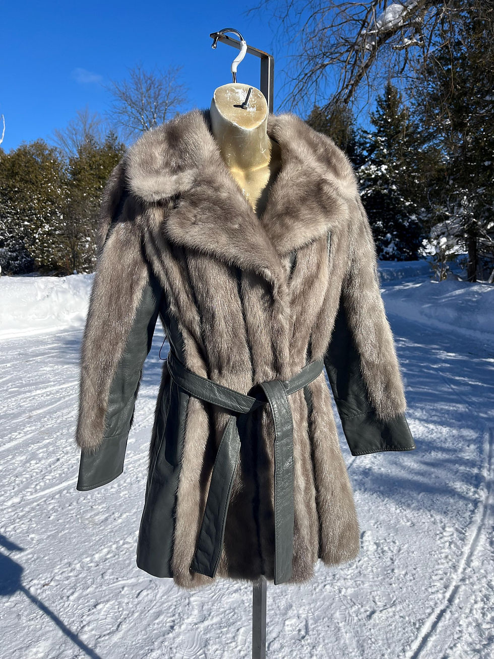 Vintage Short Cut Grey Mink and Leather Jacket
