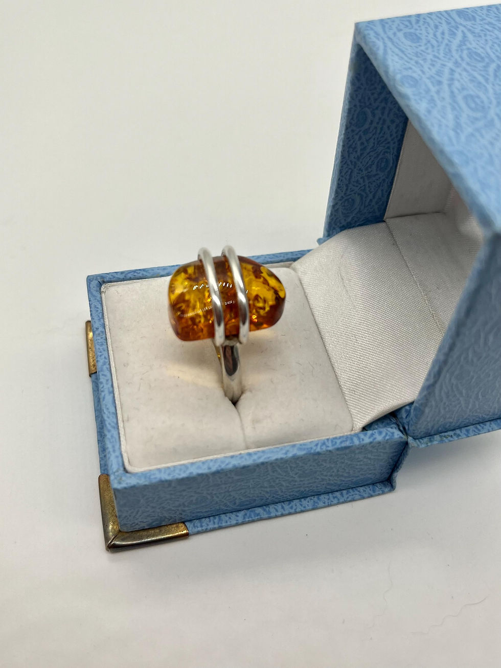 Thumbnail: Cognac Baltic Amber Floral Design Ring Size 8 1/2