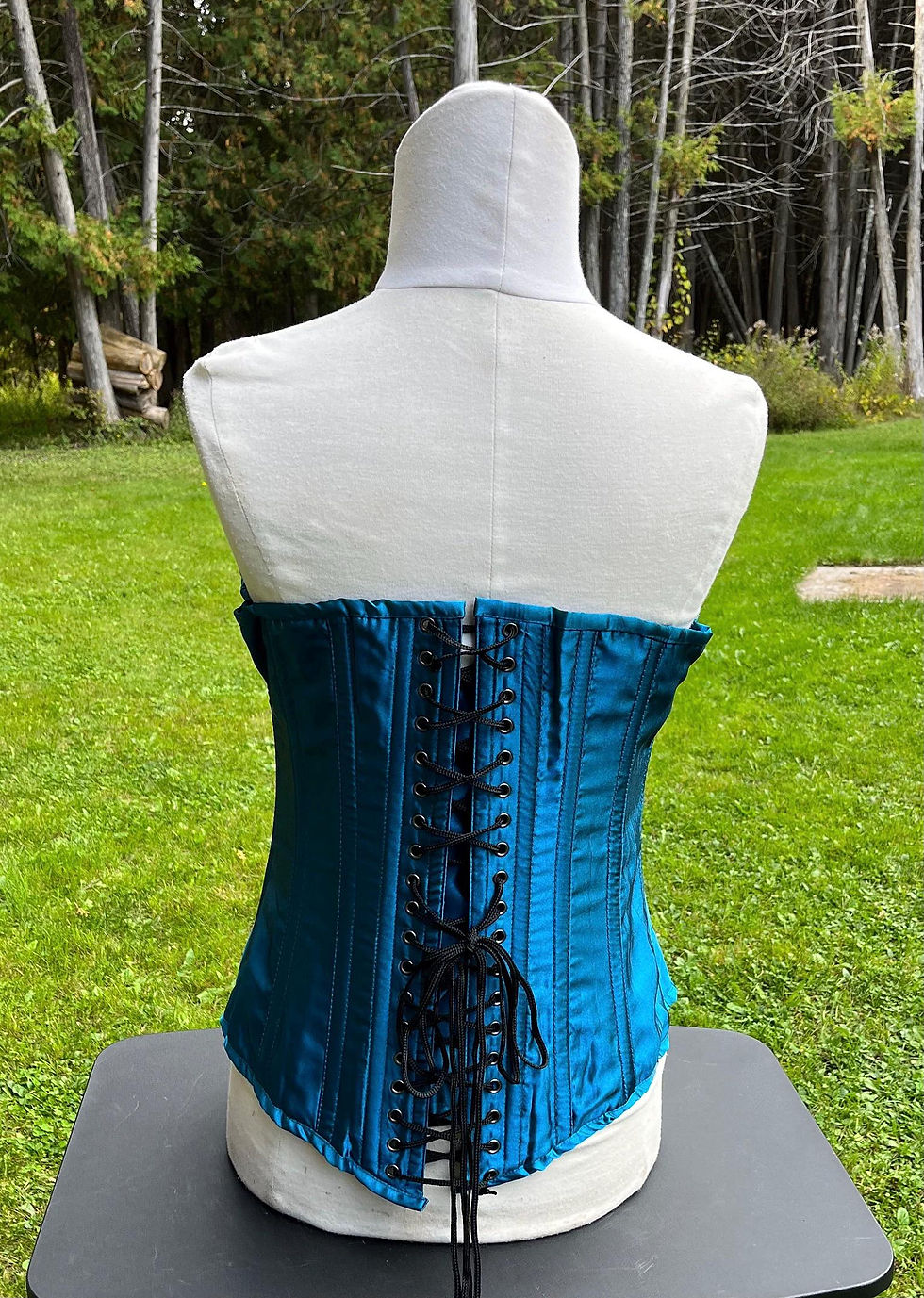 Thumbnail: Traditional Steel Boned Teal Victorian Corset