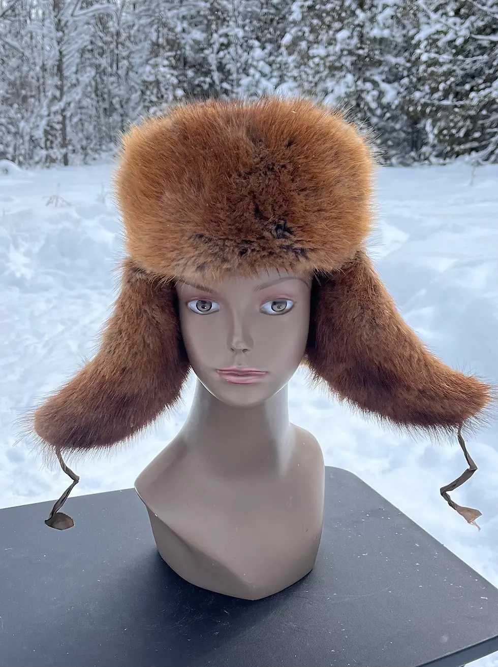 Vintage Brown Leather & Fox Fur Hat, Vintage Hat