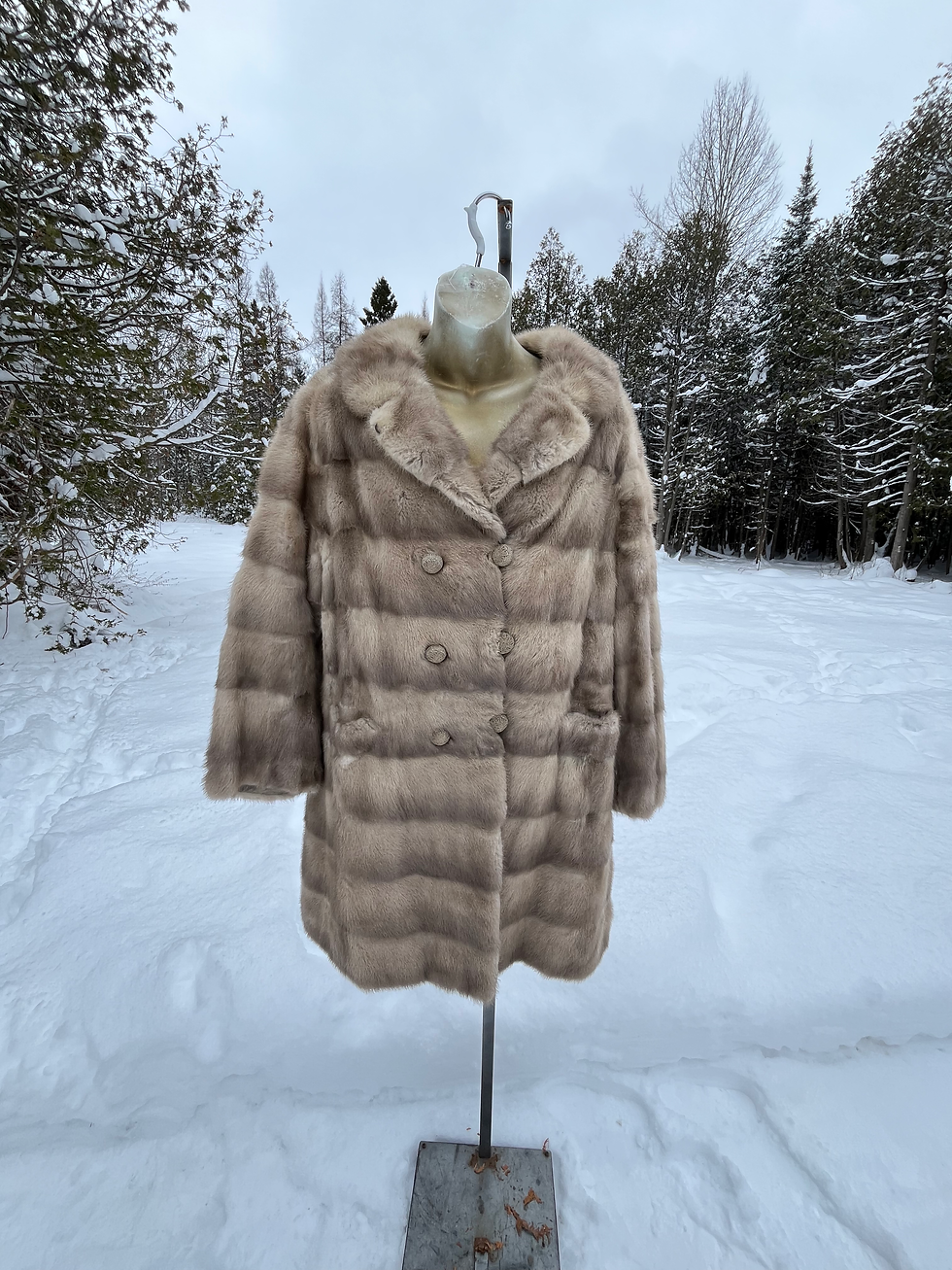Vintage 1950’s Style Silver/ Beige Mink Fur Coat, Fur Coat