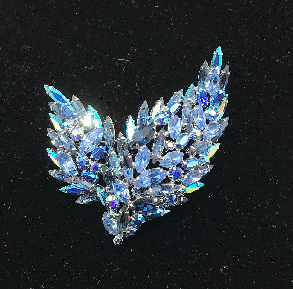 Vintage Signed SHERMAN Feathered Shades of Blue Brooch Pin